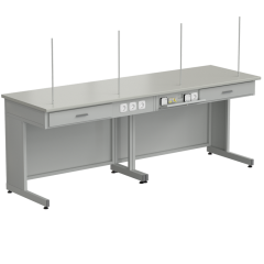 Стол демонстрационный с электрикой 2400*750*900, раб. поверхность - ЛАМИНАТ СЕРЫЙ