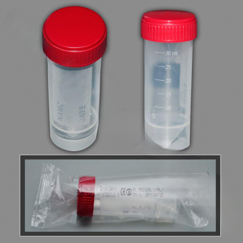 Контейнер лабораторный для взятия проб 30 мл, стерильный, с завинчивающейся крышкой, индивидуальная упаковка, п/п, Россия, 500 шт/уп.