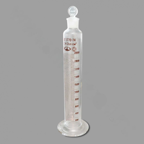 Цилиндр мерный 2-2000-2 с пришлифованной пробкой, на стеклянном основании