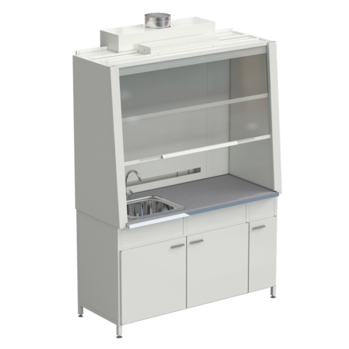 Шкаф вытяжной с одной мойкой из НС и ВЗБ светильником 1520х750х2160 мм, раб. поверхность - МОНОЛИТНЫЙ КЕРАМОГРАНИТ