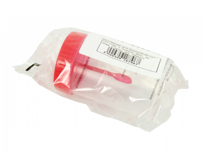 Контейнер лабораторный для взятия проб 60 мл, стерильный, с завинчивающейся крышкой и ложкой, индивидуальная упаковка, п/п, Россия, 400 шт/уп.