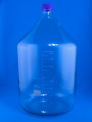 Банка 20000 мл для реактивов из светлого стекла с делениями и навинчивающейся полипропиленовой  крышкой