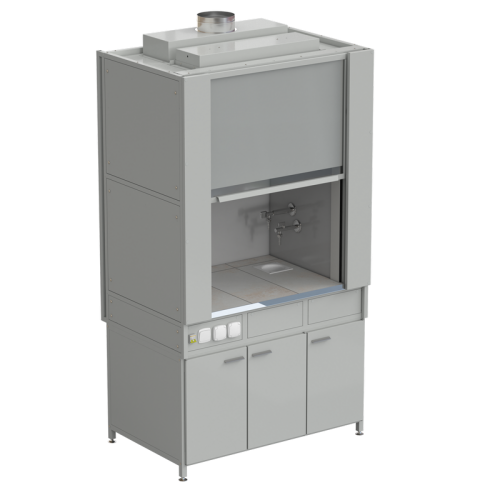Шкаф вытяжной с коконом из стеклопластика с водой с электрикой 1200х820х2240 мм, раб. поверхность - КЕРАМИКА