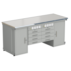 Стол демонстрационный с двумя напольными тумбами, двумя подвесными тумбами, с электрикой 2000х750х900, раб. поверхность - LABGRADE-лайт