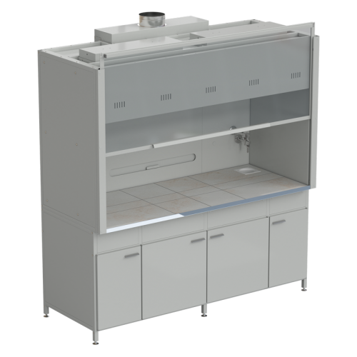 Шкаф вытяжной 2 светильника ВЗБ 2 комплекта воды 2000х900х2145 мм, раб. поверхность - КЕРАМИКА