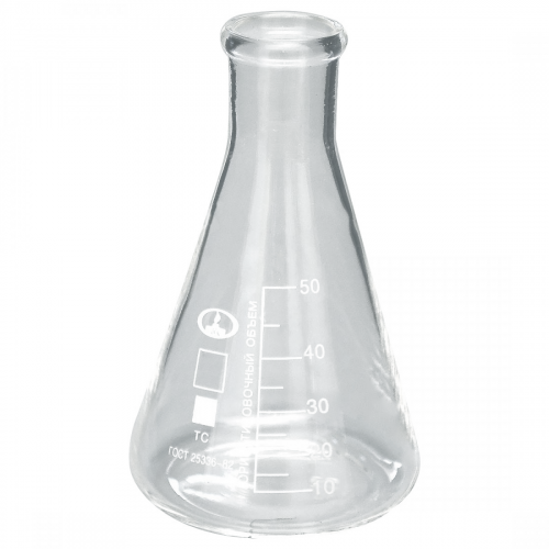 Колба коническая с цилиндрической горловиной КН-2-50-22, с делениями, ТС