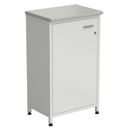 Шкаф-тумба белая 610х450х1060 мм, белый металл, раб. поверхность - ЛАМИНАТ СЕРЫЙ