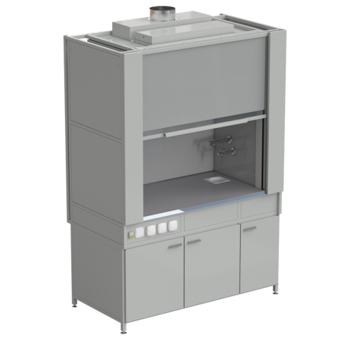 Шкаф вытяжной с коконом из стеклопластика с водой с электрикой 1500х820х2240 мм, раб. поверхность - МОНОЛИТНЫЙ КЕРАМОГРАНИТ