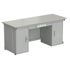 Стол демонстрационный с двумя напольными тумбами, с электрикой 2000х750х900, раб. поверхность - ЛАМИНАТ СЕРЫЙ