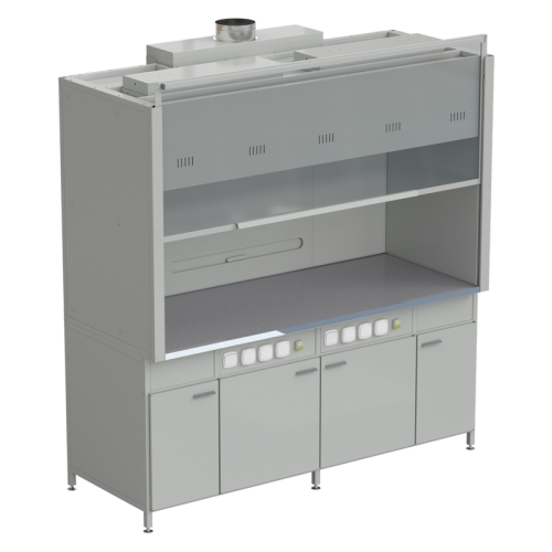 Шкаф вытяжной 2 светильника 2000х900х2145 мм, раб. поверхность - МОНОЛИТНЫЙ КЕРАМОГРАНИТ