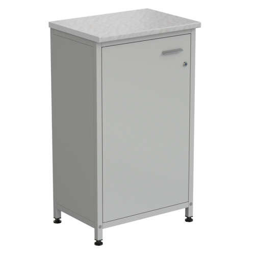 Шкаф-тумба серая 610х450х1060 мм, серый металл, раб. поверхность - ЛАМИНАТ БЕЛЫЙ