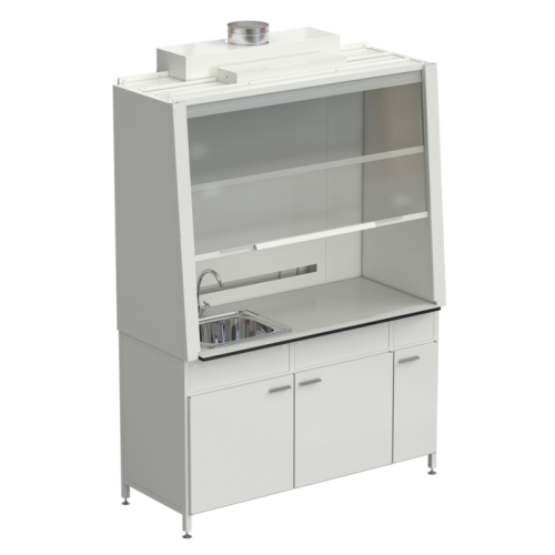 Шкаф вытяжной с одной мойкой из НС и ВЗБ светильником 1520х750х2160 мм, раб. поверхность - LABGRADE