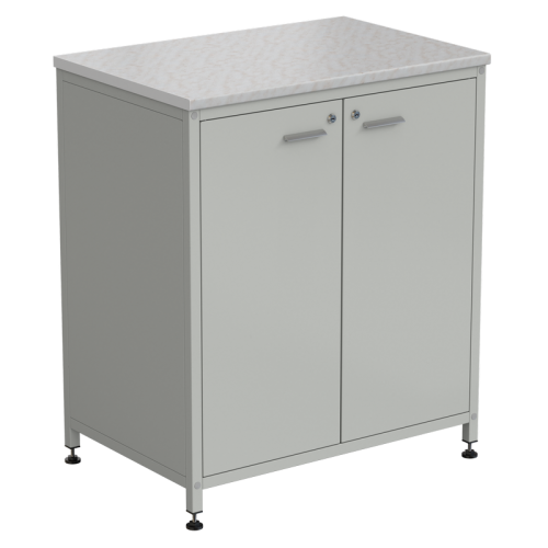 Шкаф-тумба серая 2 двери 910х615х1060 мм, раб. поверхность - ЛАМИНАТ БЕЛЫЙ