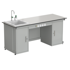 Стол демонстрационный с двумя напольными тумбами, с электрикой, с подводом воды 2000х750х900, раб. поверхность - LABGRADE