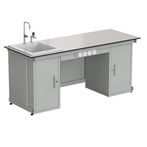 Стол демонстрационный с двумя напольными тумбами, с электрикой, с подводом воды 2000х750х900, раб. поверхность - LABGRADE