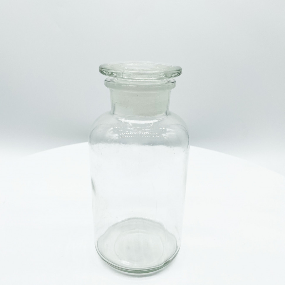 Склянка для реактивов 500 мл из светлого стекла с широкой горловиной и притертой пробкой