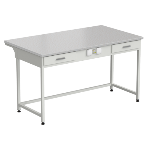 Стол приборный с 2-мя ящиками и электрикой 1500x850x850 мм, раб. поверхность - ЛАМИНАТ БЕЛЫЙ