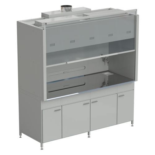 Шкаф вытяжной 2 светильника ВЗБ 2 комплекта воды 2000х900х2145 мм, раб. поверхность - НЕРЖАВЕЮЩАЯ СТАЛЬ