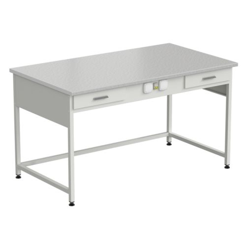 Стол приборный с 2 ящиками и электрикой (усиленный) 1500x850x850 мм, раб. поверхность - ЛАМИНАТ БЕЛЫЙ