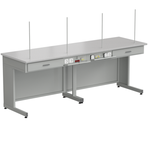 Стол демонстрационный с доп. электрикой 2400х750х900, раб. поверхность - ЛАМИНАТ БЕЛЫЙ
