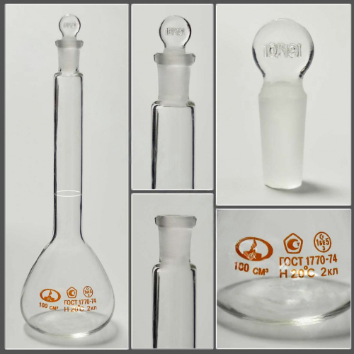 Колба мерная 2-100-10/19 с одной меткой и пришлифованной пробкой