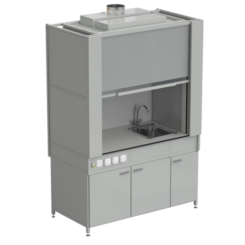 Шкаф вытяжной с коконом из стеклопластика с мойкой из НС и смесителем с электрикой 1500х820х2240 мм, раб. поверхность - LABGRADE