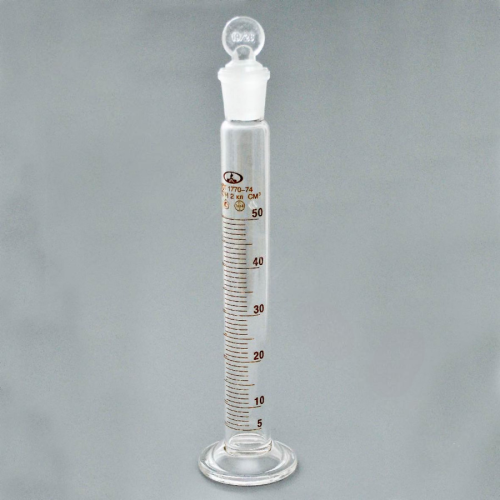 Цилиндр мерный 2-50-2 с пришлифованной пробкой, на стеклянном основании