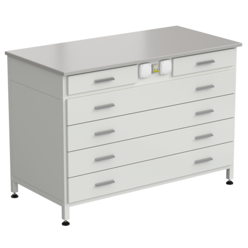 Стол-тумба с электрикой (2 ящика + 4 широких ящика) 1200x600x850 мм, раб. поверхность - DURCON