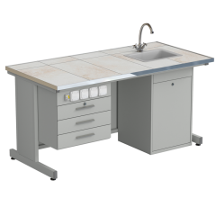 Стол лаборанта с подвесной тумбой, электрикой, водой 1515х750х760, раб. поверхность - КЕРАМИКА