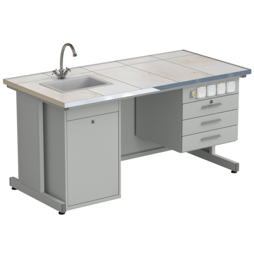 Стол лаборанта с подвесной тумбой, электрикой, водой 1515х750х760, раб. поверхность - КЕРАМИКА