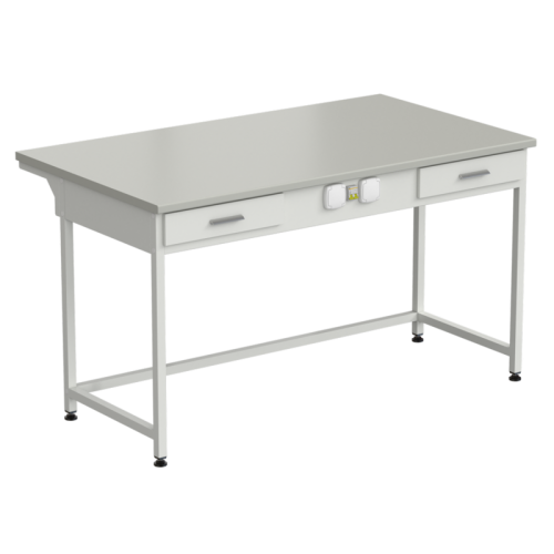 Стол приборный с 2-мя ящиками и электрикой 1500x850x850 мм, раб. поверхность - ЛАМИНАТ СЕРЫЙ