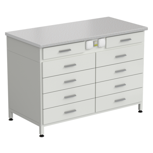 Стол-тумба с электрикой (2 ящика + 4 ящика + 4 ящика) 1200x600x850 мм, раб. поверхность - ЛАМИНАТ БЕЛЫЙ