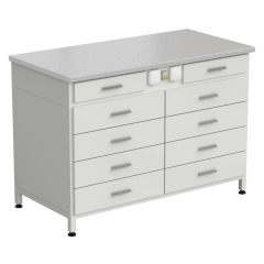 Стол-тумба с электрикой (2 ящика + 4 ящика + 4 ящика) 1200x600x850 мм, раб. поверхность - ЛАМИНАТ БЕЛЫЙ