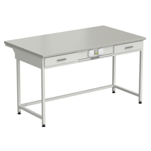 Стол приборный с выдвижным столиком, 2-мя ящиками и электрикой 1500х850х850 мм, раб. поверхность - ЛАМИНАТ СЕРЫЙ