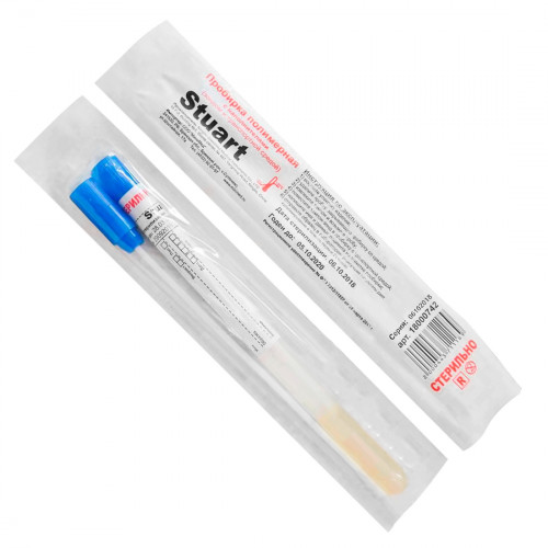 Тампон-зонд с транспортной средой STUART с пластиковым аппликатором, в пробирке 12х150 мм, в индивидуальной упаковке, стерильный, 100 шт/уп.