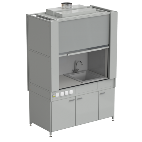 Шкаф вытяжной с коконом из стеклопластика с мойкой из СП и смесителем, с электрикой 1500х820х2240 мм, раб. поверхость- LABGRADE