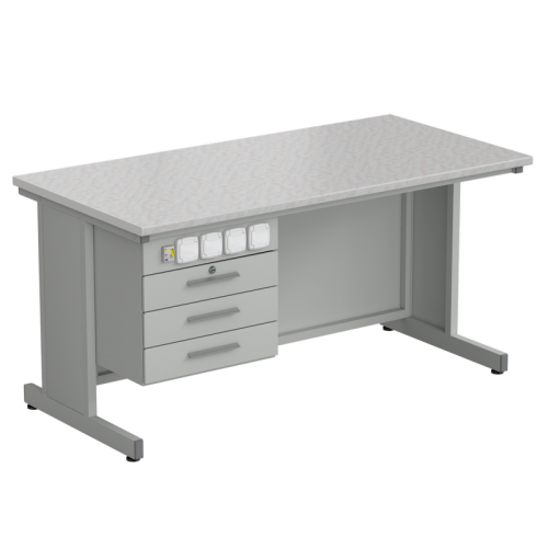 Стол преподавателя с подвесной тумбой и электрикой 1500х750х760, раб. поверхность - ЛАМИНАТ БЕЛЫЙ