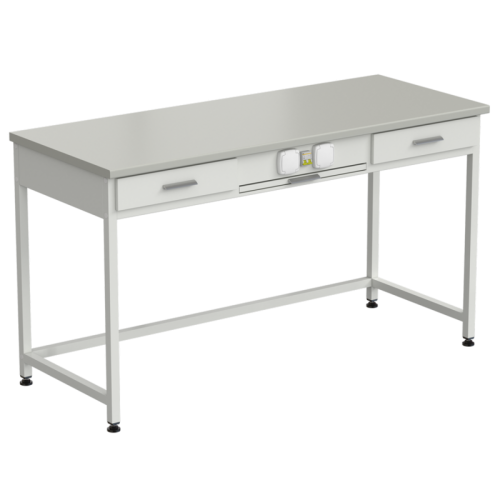 Стол приборный с выдвижным столиком, 2-мя ящиками и электрикой 1500x600x850 мм, раб. поверхность - ЛАМИНАТ СЕРЫЙ