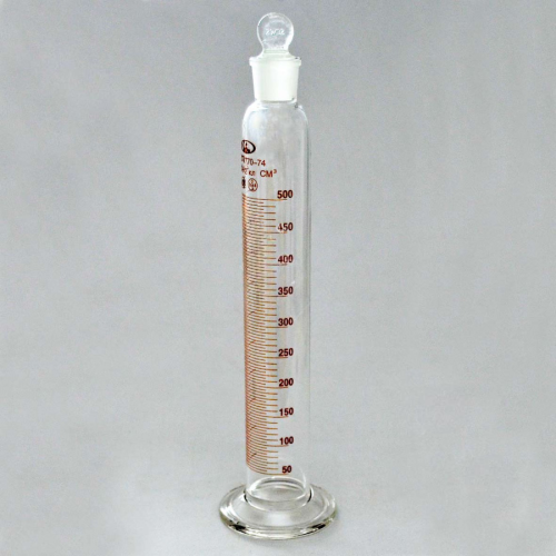 Цилиндр мерный 2-500-2 с пришлифованной пробкой, на стеклянном основании