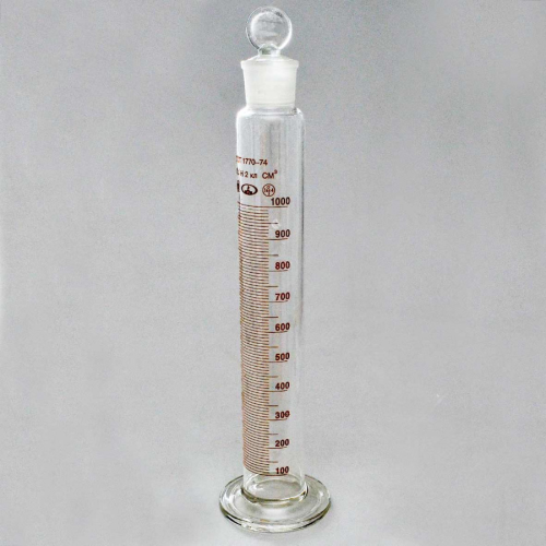 Цилиндр мерный 2-1000-2 с пришлифованной пробкой, на стеклянном основании