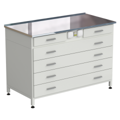 Стол-тумба с электрикой (2 ящика + 4 широких ящика) 1200x600x850 мм, раб. поверхность - НЕРЖАВЕЮЩАЯ СТАЛЬ