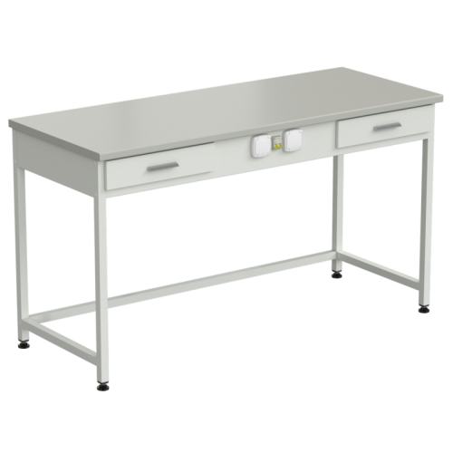 Стол приборный с 2-мя ящиками и электрикой 1500x600x850 мм, раб. поверхность - ЛАМИНАТ СЕРЫЙ