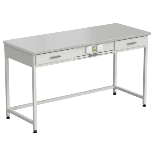 Стол приборный с выдвижным столиком, 2-мя ящиками и электрикой 1500x600x850 мм, раб. поверхность - ЛАМИНАТ БЕЛЫЙ