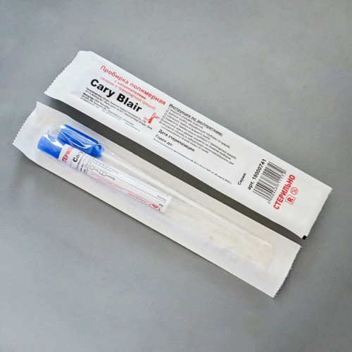 Тампон-зонд с транспортной средой CARY BLAIR+уголь с пластиковым аппликатором, в пробирке 12х150 мм, в индивидуальной упаковке, стерильный, 100 шт/уп.