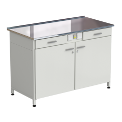 Стол-тумба с электрикой (2 ящика + двери) 1200x600x850 мм, раб. поверхность - НЕРЖАВЕЮЩАЯ СТАЛЬ