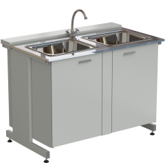 Мойка двойная универсальная 1200х750х900 мм, (глубина раковины 140 мм), раб. поверхность - НЕРЖАВЕЮЩАЯ СТАЛЬ