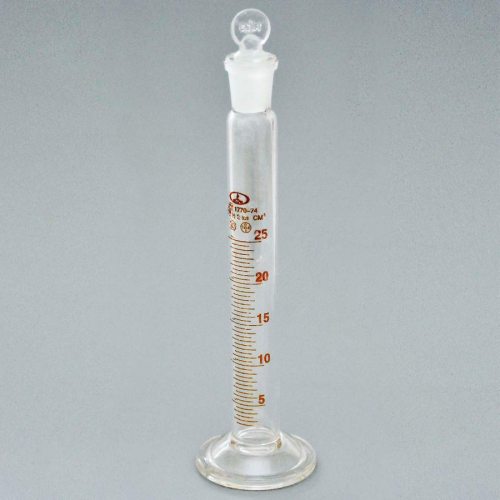 Цилиндр мерный 2-25-2 с пришлифованной пробкой, на стеклянном основании