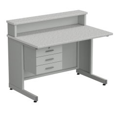 Стол преподавателя с полкой и подвесной тумбой 3 ящика 1200х750х950 в сборе, раб. поверхность - ЛАМИНАТ БЕЛЫЙ