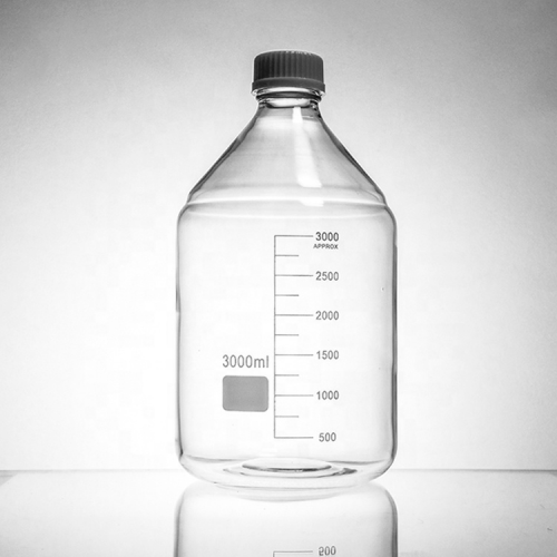 Банка 3000 мл для реактивов из светлого стекла с делениями и навинчивающейся полипропиленовой  крышкой