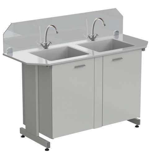 Мойка двойная торцевая 1500х600х1220 (защитное стекло, глубина раковины 280 мм, 2 крана), раб. поверхность - СТЕКЛОПЛАСТИК